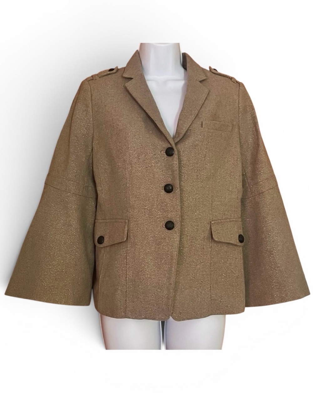 NWOT Banana Republic Lurex Tan & Gold Jacket with Flared Sleeves